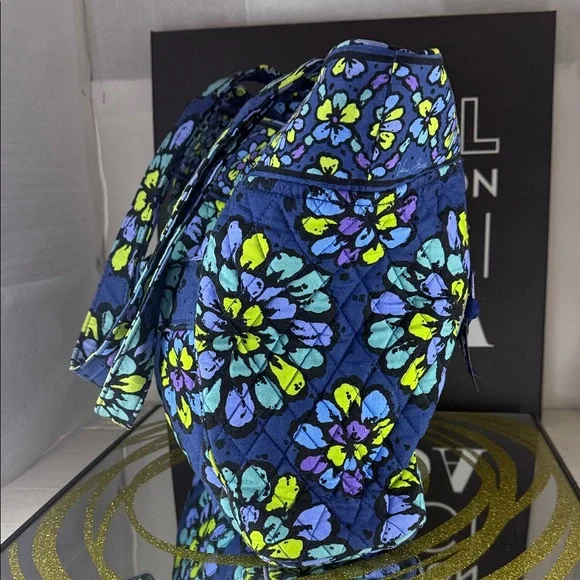 Vera Bradley Navy Quilted Tote with Teal, Lime & Purple Floral Medallions - Picture 10 of 12